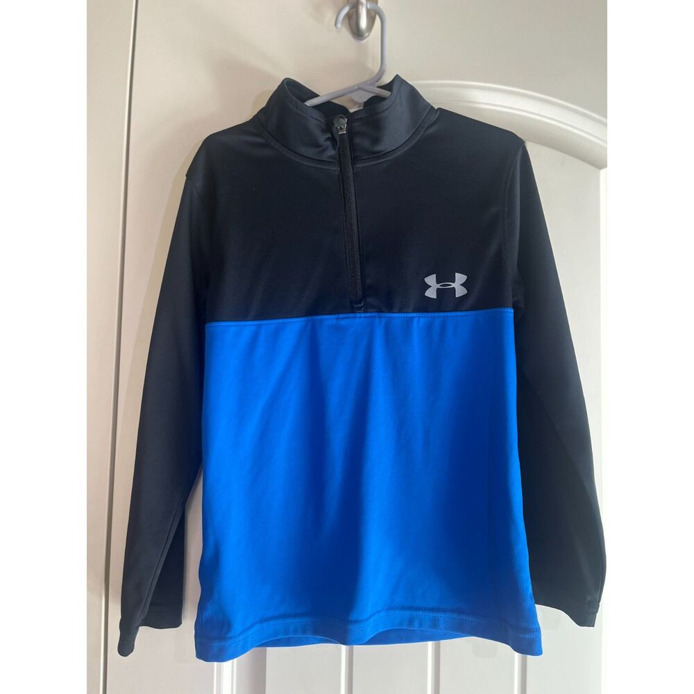 Under Armour Boys Size 5 Quarter Zip Pullover Blue Black Athletic Jacket